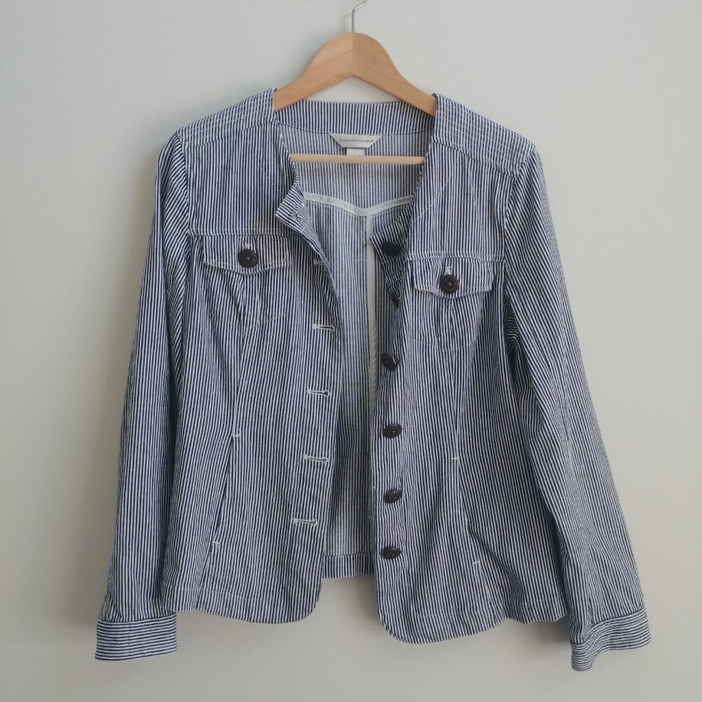 Christopher & Banks 98% cotton white blue striped lightweight jacket Large